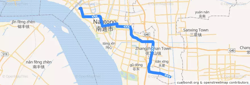 Mapa del recorrido 619路: 南兴 => 长途车站 de la línea  en 南通市.