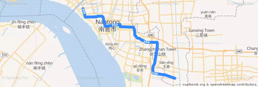 Mapa del recorrido 619路: 茶庵殿 => 南兴 de la línea  en 南通市.