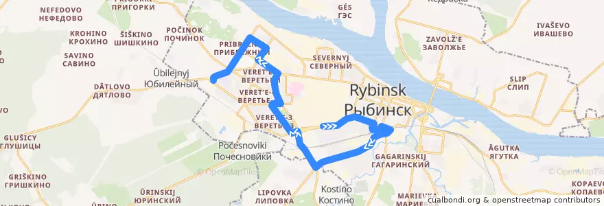 Mapa del recorrido Автобус №7: Троллейбусный парк - Скоморохова гора de la línea  en городской округ Рыбинск.