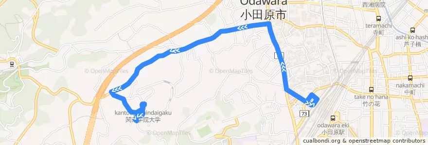 Mapa del recorrido 小田原駅西口⇔佐伯眼科 de la línea  en 小田原市.