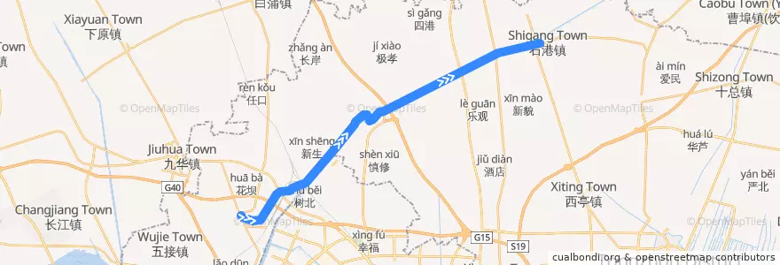 Mapa del recorrido 291路: 平潮客运站 => 石港公交回车场 de la línea  en Tongzhou District.