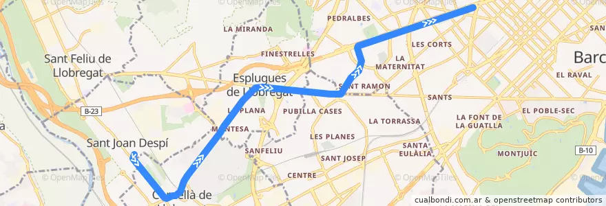 Mapa del recorrido T1: Bon Viatge => Francesc Macià de la línea  en Барселона.