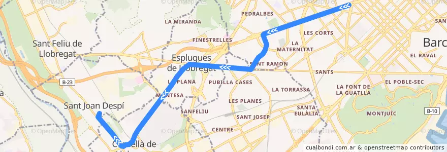 Mapa del recorrido T1: Francesc Macià => Bon Viatge de la línea  en Barcelona.