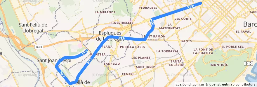 Mapa del recorrido T2: Llevant-Les planes => Francesc Macià de la línea  en Барселона.