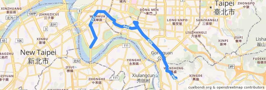 Mapa del recorrido 臺北市 藍28 興隆-東園(往程) de la línea  en Taipei.