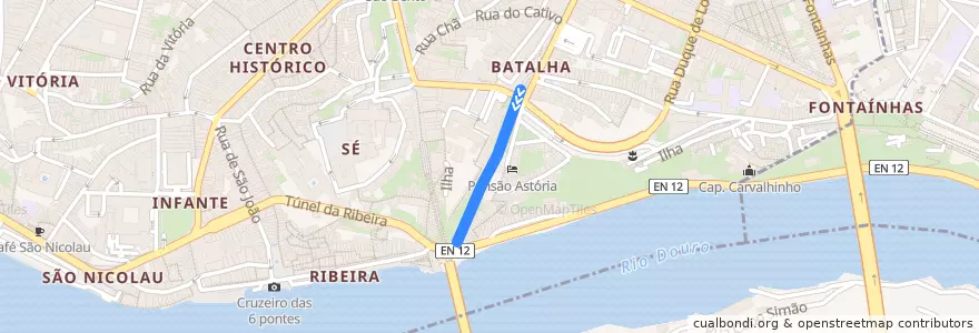 Mapa del recorrido Batalha => Ribeira de la línea  en Porto.
