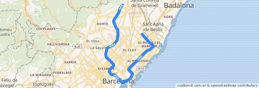 Mapa del recorrido L4: Trinitat Nova => La Pau de la línea  en Barcelona.