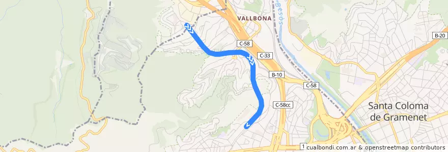 Mapa del recorrido L11: Can Cuiàs => Trinitat Nova de la línea  en Barcelona.