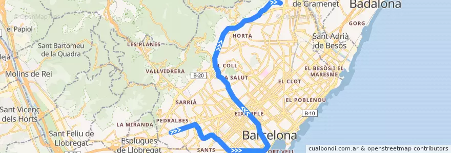 Mapa del recorrido L3: Trinitat Nova => Zona Universitària de la línea  en 바르셀로나.