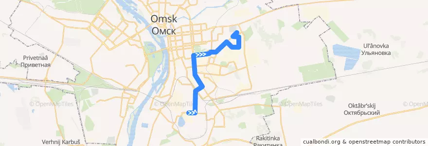 Mapa del recorrido Автобус №58 : ПО Иртыш - пос. Чкаловский de la línea  en городской округ Омск.