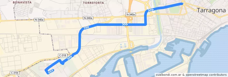 Mapa del recorrido L42 Complex Educatiu - Pere Martell de la línea  en Tarragona.