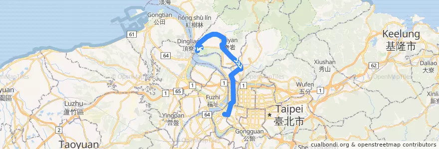 Mapa del recorrido 臺北市 302 關渡宮-萬華 (往程) de la línea  en Taipei.