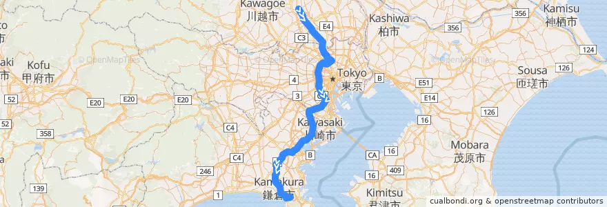 Mapa del recorrido JR湘南新宿ライン de la línea  en 일본.