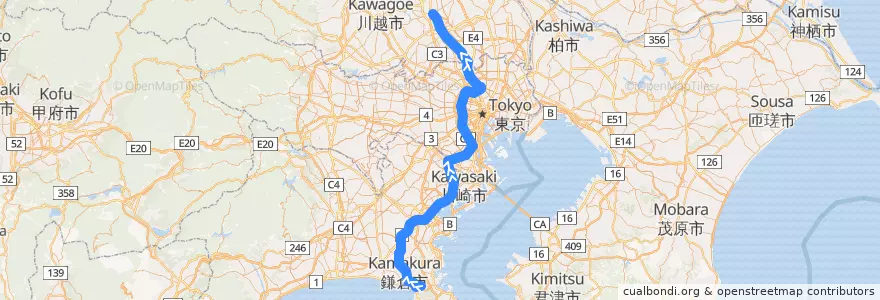 Mapa del recorrido JR湘南新宿ライン de la línea  en Giappone.
