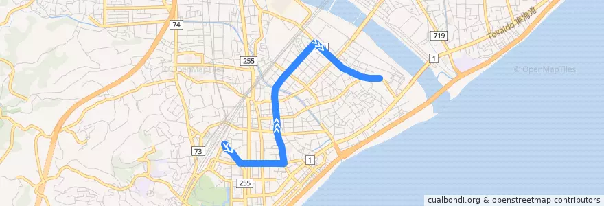 Mapa del recorrido 箱根登山バス　箱60系統 de la línea  en 小田原市.
