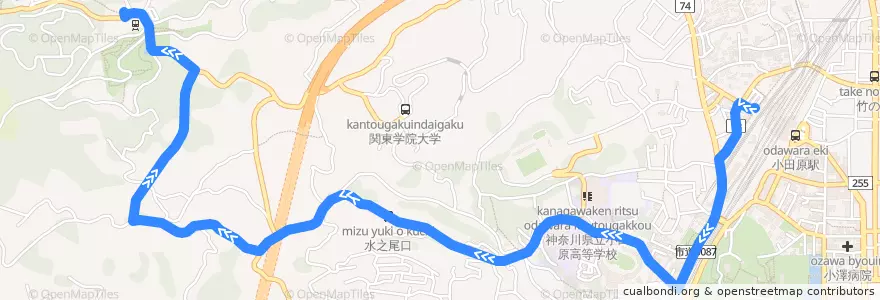 Mapa del recorrido 箱根登山バス　箱70系統 de la línea  en Odawara.