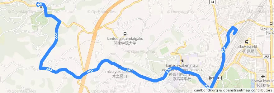 Mapa del recorrido 箱根登山バス　箱70系統 de la línea  en 小田原市.