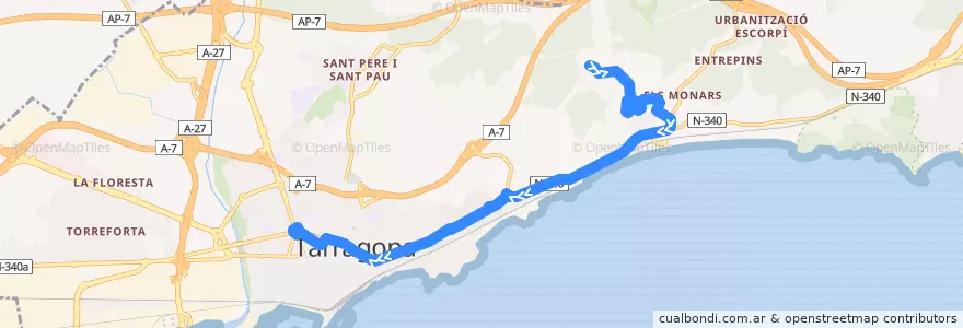 Mapa del recorrido L11 Boscos - Pl. Imperial Tàrraco de la línea  en Таррагона.