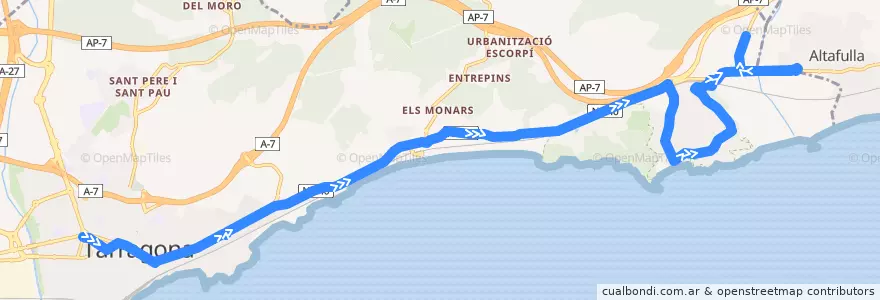 Mapa del recorrido L12 Pl. Imperial Tàrraco - La Mora de la línea  en Tarragona.