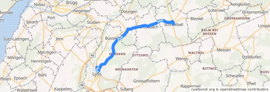 Mapa del recorrido Bus 362: Lyss => Schnottwil de la línea  en Verwaltungskreis Seeland.