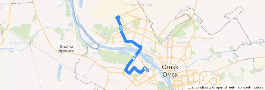 Mapa del recorrido Автобус №96 : Крупской - Омский нефтеперерабатывающий завод de la línea  en городской округ Омск.