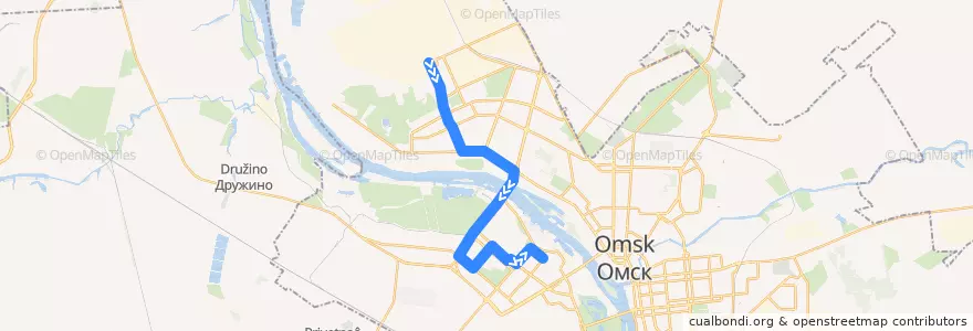 Mapa del recorrido Автобус №96 : Омский нефтеперерабатывающий завод - Крупской de la línea  en городской округ Омск.