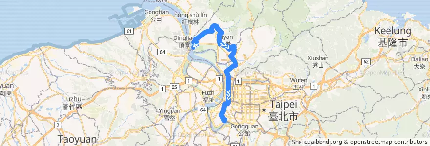 Mapa del recorrido 臺北市 223 關渡-青年公園 (往程) de la línea  en Taipei.