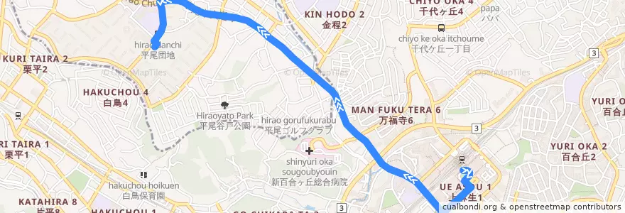 Mapa del recorrido 平尾線　新百合ヶ丘駅⇒平尾団地 de la línea  en Japón.