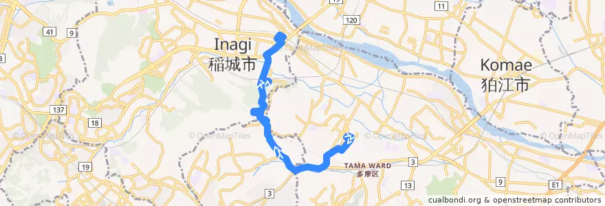 Mapa del recorrido ランド線 de la línea  en 川崎市.