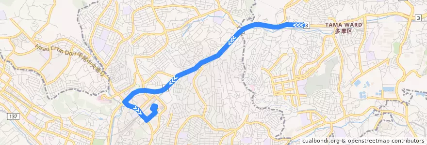 Mapa del recorrido 生田折返場 => 新百合ヶ丘駅 de la línea  en 川崎市.