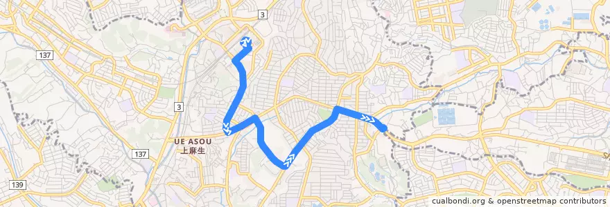 Mapa del recorrido 王禅寺線　新百合ヶ丘駅 => 田園調布学園大学 de la línea  en Asao Ward.