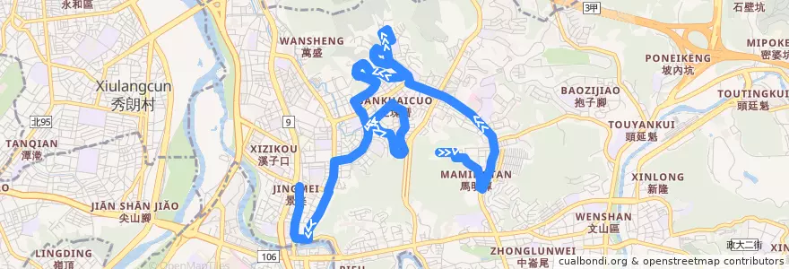 Mapa del recorrido 臺北市 市民小巴5 興得閱覽室-捷運景美站 (往程) de la línea  en 文山區.