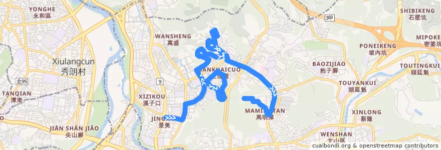 Mapa del recorrido 臺北市 市民小巴5 興得閱覽室-捷運景美站 (返程) de la línea  en Wenshan.