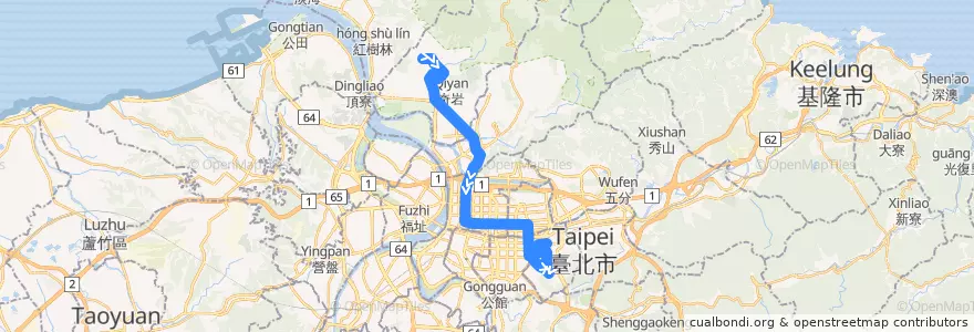 Mapa del recorrido 臺北市 承德幹線 新北投-捷運市政府站 (往程) de la línea  en Taipei.