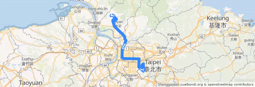 Mapa del recorrido 臺北市 承德幹線 新北投-捷運市政府站 (返程) de la línea  en Taipeh.