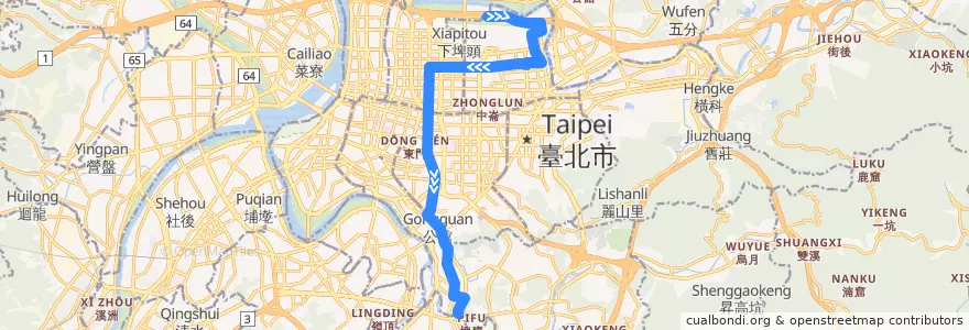 Mapa del recorrido 臺北市 505 撨遠街-景美 (往程) de la línea  en Taipei.