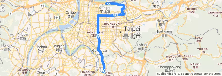 Mapa del recorrido 臺北市 505 撨遠街-景美 (返程) de la línea  en Taipei.