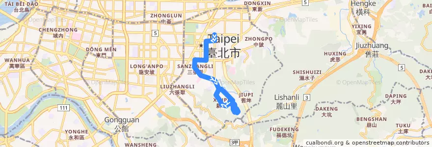 Mapa del recorrido 臺北市 藍5 吳興街-捷運市政府 (返程) de la línea  en 信義區.