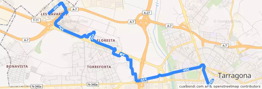 Mapa del recorrido L34 Colom - La Floresta - Les Gavarres de la línea  en Tarragona.