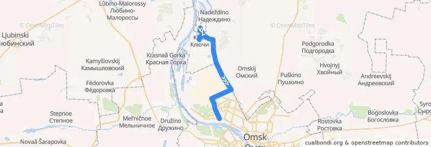 Mapa del recorrido Автобус №116 : пос. Береговой - Малунцева de la línea  en Омский район.