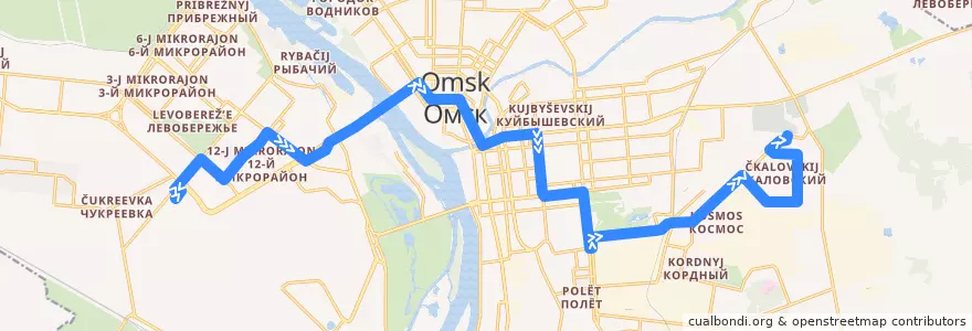 Mapa del recorrido Автобус №23 : СТЦ Мега - пос. Чкаловский de la línea  en городской округ Омск.