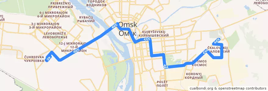 Mapa del recorrido Автобус №23 : пос. Чкаловский - СТЦ Мега de la línea  en городской округ Омск.