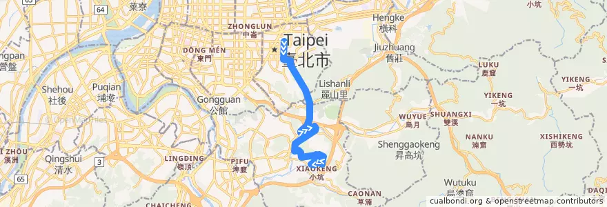 Mapa del recorrido 臺北市 棕21 政大里-捷運市政府站(返程) de la línea  en تایپه.