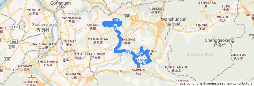 Mapa del recorrido 臺北市 棕5 萬芳社區-指南宮(返程) de la línea  en 文山區.