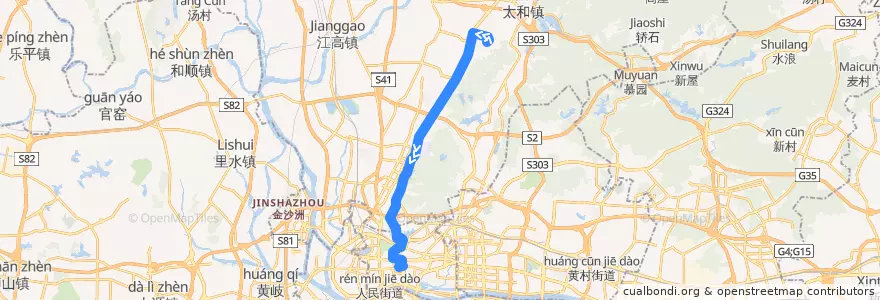 Mapa del recorrido 76A路(龙归永兴村总站-农讲所) de la línea  en Гуанчжоу.