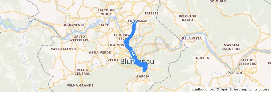 Mapa del recorrido Troncal - Via Ponte Tamarindo de la línea  en Blumenau.