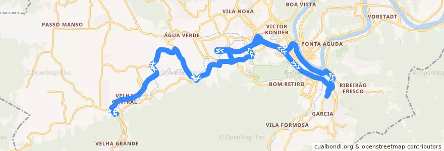 Mapa del recorrido Troncal - Via Rua dos Caçadores de la línea  en Blumenau.