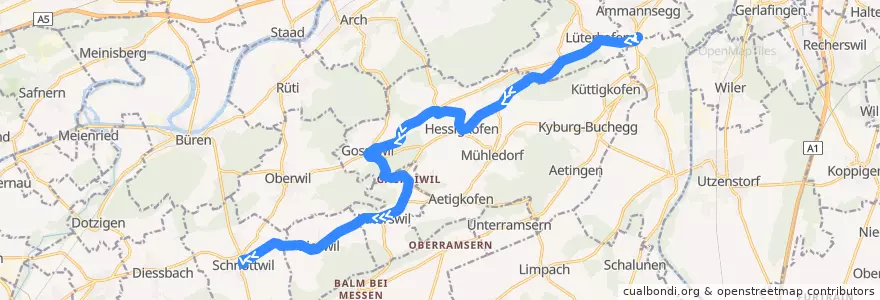 Mapa del recorrido Bus 886: Lohn-Lüterkofen => Schnottwil de la línea  en Bezirk Bucheggberg.