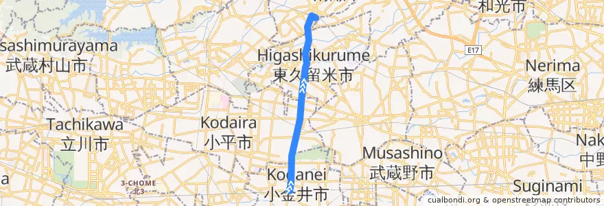 Mapa del recorrido 武13 de la línea  en Tokyo.