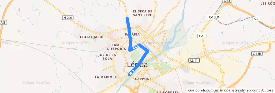 Mapa del recorrido Balàfia - Clot - Centre de la línea  en リェイダ.